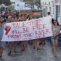 One of the protests of the anti-Israel, pro-Palestinian 'Day of Action' in Greece on Sunday, August 10, 2025. (Screenshot)